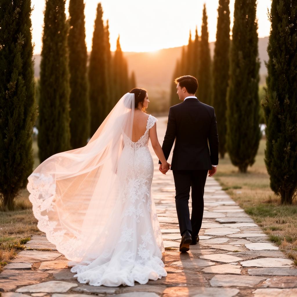 Walking the cypress path at sunset